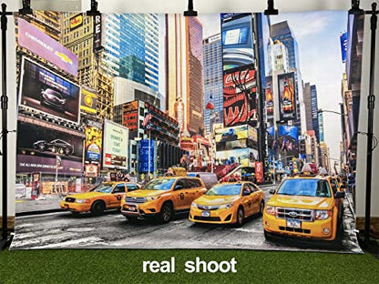 Fabric 9x6ft New York City Backdrop NYC Times Square Broadway Street Neon Taxi Landmark Background for Wedding Banquet NYC Themed Birthday Party Banner Kids Adults Portrait Photo Props - size: 9x6ft