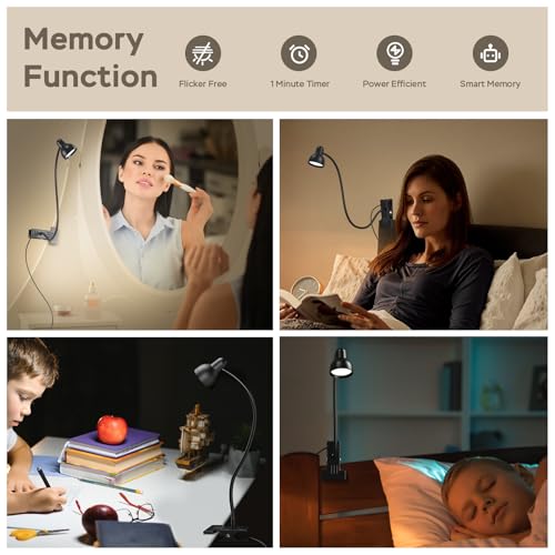 LiFMIRA Clip-on Reading Light - 3 Color Modes, 10 Dimmable Brightness, Eye Care Clamp Desk Lamp with Flexible Gooseneck for Reading in Bed, Desk, Headboard, Computer - color: Black
