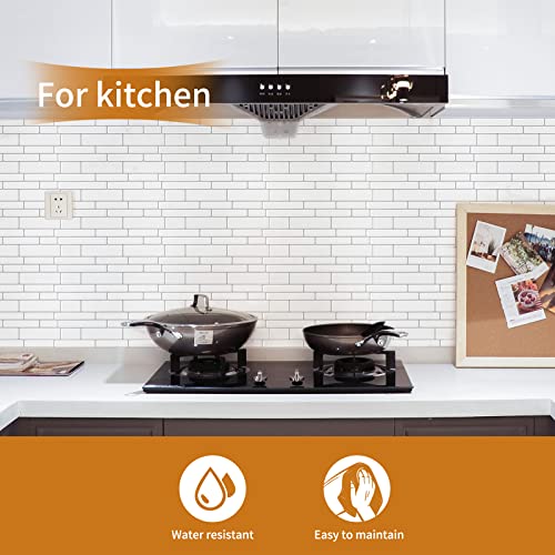 WOWSTAR 10-Sheet White Peel and Stick Backsplash Tiles for Kitchen, Marble Look Stick on Tiles for Kitchen, 12 inches x 12 inches - color: White