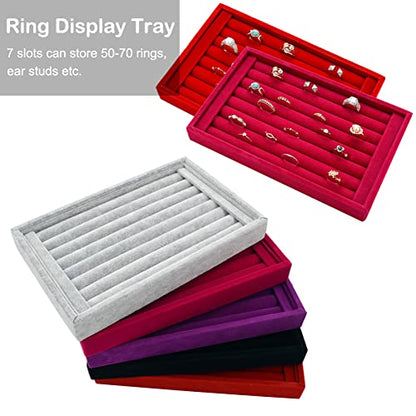 AKOAK 1 Pack Jewelry Display Tray Wooden Flannel Dresser Ring Earring Bracelet Watch Storage Case Portable Display Rack (brown) - color: brown
