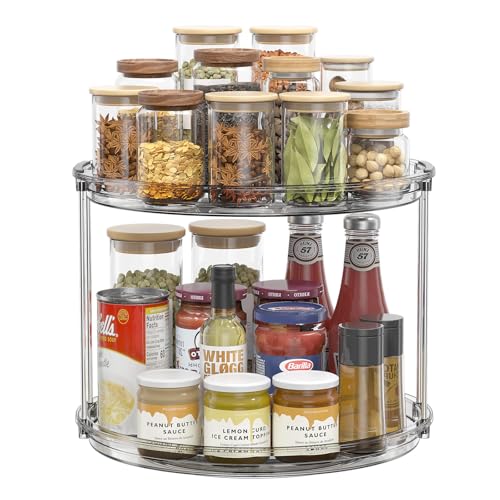 LAMU 2 Tier Lazy Susan Organizer 12 inch Large Lazy Susan Turntable Rotating Spice Rack Organization for Cabinet, Kitchen, Pantry, Countertop, Bathroom, Vanity, Medicine Cabinet Organizer, Grey - color: Gray, size: 12in 1 Pack