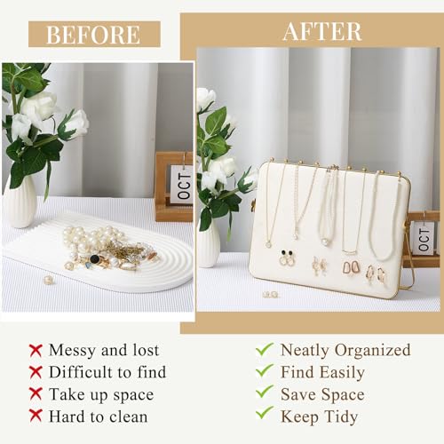 Colingmill 1 Pack Necklace Display Stand for Vendors 14 x 9.7 Inch Large Velvet Necklace Display Stand Double-sided Chain Holder Beige Grey Chain Jewelry Holder for Selling Craft Show Exhibidores