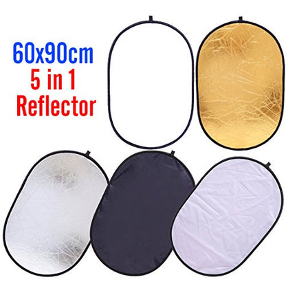 Collapsible Photography Reflector 24x35inch (60x90cm) 5-in-1 Multi Light Diffuser Panel Studio Photo Portable Light Reflectors for Product Photography Accessories Props with Carrying Bag