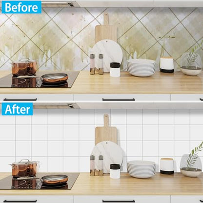 llDecoo Peel and Stick Tiles for Kitchen Backsplash, New Upgrade Design 9" x9" SPC Square Marble Tiles, Cream White Premium Mosaic Tiles(5-Sheet) - color: White, size: 5-sheet