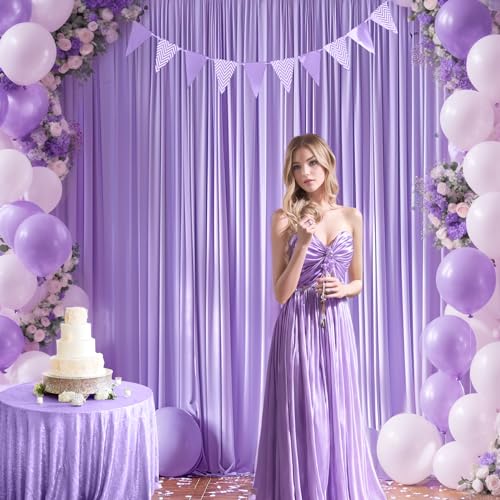 10ft x 10ft Lavender Backdrop Curtains Panels for Parties Wrinkle Free Fabric Purple Backdrop Drapes Decorations Cloth for Baby Shower Wedding Birthday Party Photography Engagement Background Curtain - color: Lavender, size: W5' x H10'(2 panels)