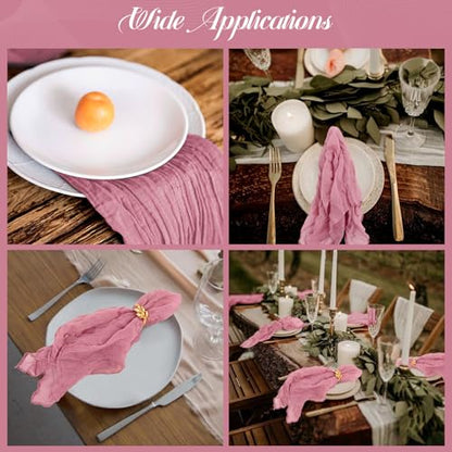 42 Pcs Dusty Rose Gauze Cheesecloth Napkins, 20 x 20 Inch Rustic Boho Dinner Napkins Wrinkled Rustic Linen Napkins for Wedding,Dinner,Family Everyday Use/Parties - color: Dusty Rose, size: 20" x 20" (Set of 42)
