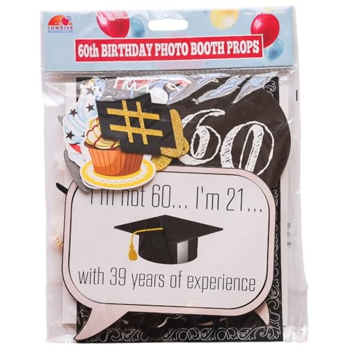 60th Birthday Photo Booth Props - 31-pc Selfie Props with 8 x 10-Inch Sign, 45 Adhesive Pads, 35 Sticks - Birthday Decorations