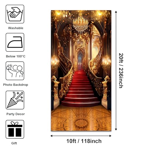 Avezano Luxurious Palace Backdrop Royal Gorgeous Castle Red Carpet Background Wedding Ceremony Night Prom Party Birthday Video Photography Backdrops, 10x20ft - size: 10x20ft