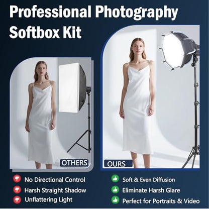 Softbox Photography Lighting Kit, 11.8"/30cm Quick Release Bowens Mount Softbox with 62.9'' Tripod Stand, 3000K–6500K Dimmable Video Light, Studio Lights for Photography, Portrait, Video Recording