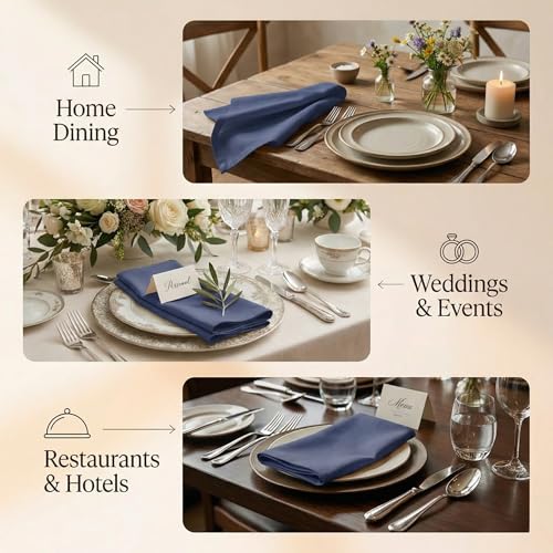ACCENTHOME Accent Home 100% Cotton Napkins, Delicate Cloth Napkins for Dinners, Parties and Weddings，18 x 18 Inch Set of 12 - Navy - color: 09 - Navy - Twill, size: 18"x18" - Pack of 12