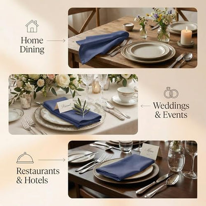 ACCENTHOME Accent Home 100% Cotton Napkins, Delicate Cloth Napkins for Dinners, Parties and Weddings，18 x 18 Inch Set of 12 - Navy - color: 09 - Navy - Twill, size: 18"x18" - Pack of 12