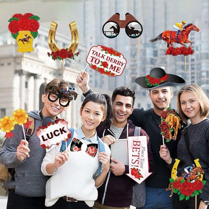 36Pcs Kentucky Derby Photo Booth Props Horse Racing Photo Booth Props Kentucky Derby Decorations for Kentucky Derby Party Decorations Horse Racing Decorations Kentucky Derby Party Supplies