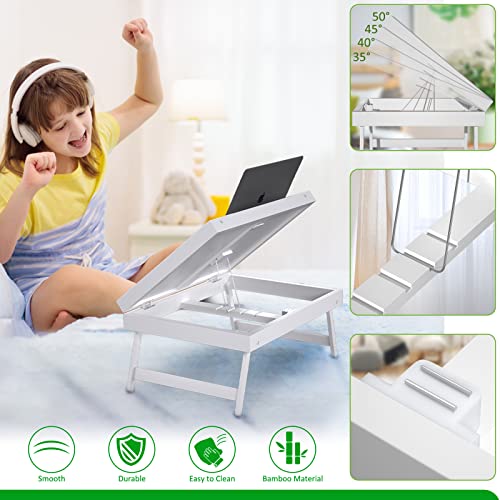 Bed Tray Table Breakfast Food Tray with Folding Legs Serving Tray for Computer Laptop Desk Bed Platters TV Snack Tray by Artmeer (White, Medium) - color: White, size: Medium