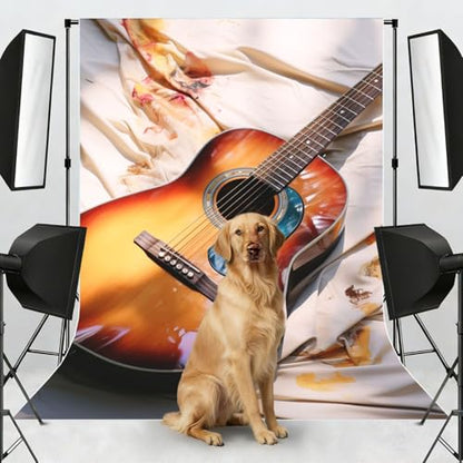 Watercolor Acoustic Guitar Backdrop Background for Photography 5x7ft Photobooth Professional Photo Backdrop Curtains Video Photography Studio Photo Backgrounds Banner Booth Background Screen Parties - color: Watercolor Acoustic Guitar