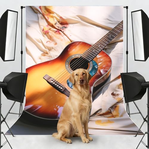 Watercolor Acoustic Guitar Backdrop Background for Photography 5x7ft Photobooth Professional Photo Backdrop Curtains Video Photography Studio Photo Backgrounds Banner Booth Background Screen Parties - color: Watercolor Acoustic Guitar