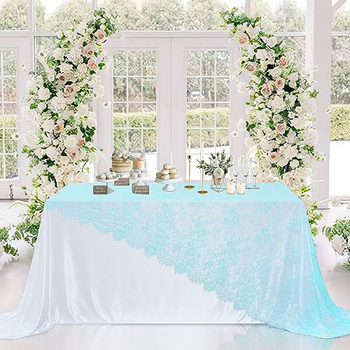 B-COOL Blue Lace Table Cloth 60 x 120 Inches Rectangle Vintage Embroidered Bridal Wedding Table Cloth Sheer Overlay for Rustic Outdoor Party Reception Home Decor - color: Blue, size: 60" x 120" (1 Piece Rectangle)