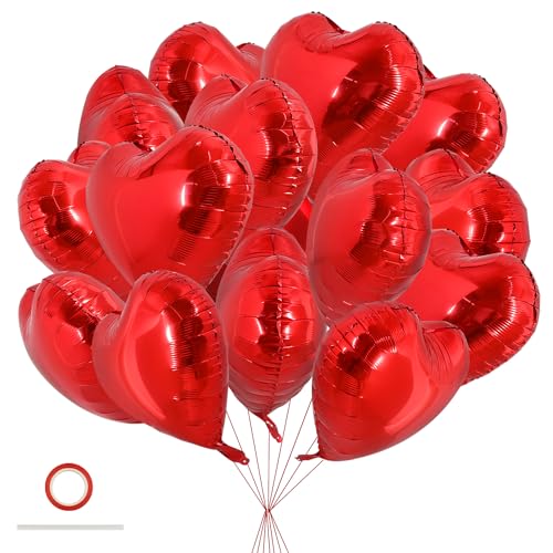 TONIFUL 30Pcs 18 Inch Red Heart Balloons Valentine’s Day Heart Shape Foil Mylar Balloons Decoration for Romantic Valentine's Day Wedding Bridal Shower Anniversary Engagement Party Supplies - color: Red