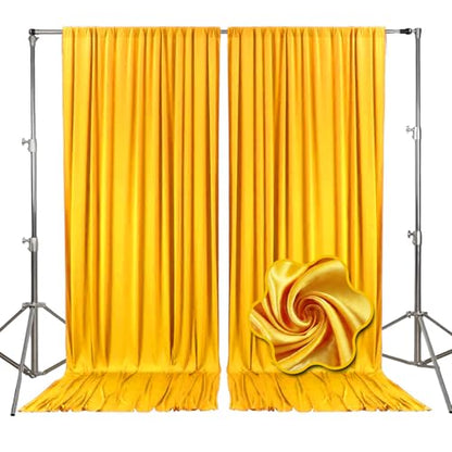10ft x 10ft Yellow Backdrop Curtains for Parties, Fabric Satin Background Curtain with Rod Pockets for Weddings, Birthday, Baby Shower, Photography, Graduation Party Backdrop Drapes, 2 Panels - color: Yellow