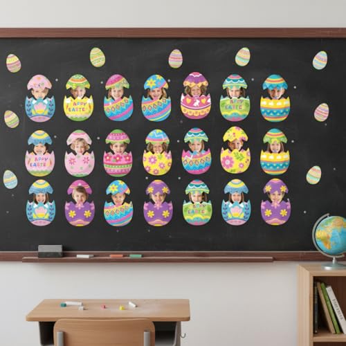 60pcs Easter Egg Theme Cutouts Easter Bulletin Board Decorations Spring Egg Shaped Paper Cut-Outs Classroom Decor for Boys Girls Classroom DIY Craft Photo Kindergarten Preschool Wall Door Supplies - style: Easter Egg