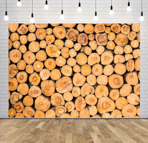 BELECO 8x6ft Fabric Pile of Wood Backdrop Wooden Logs of Trees, Wood Log Texture Firewood Background for Party Decorations Home Wall Decor Portrait Photoshoot Studio Props - size: 8x6FT