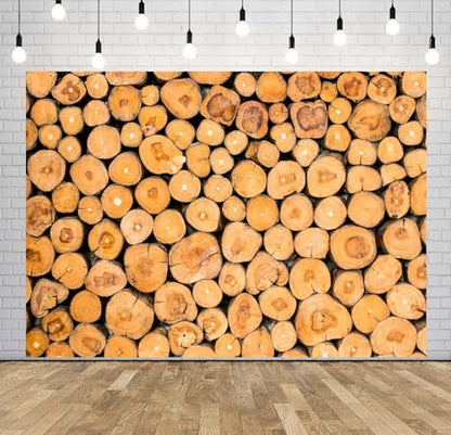 BELECO 7x5ft Fabric Pile of Wood Backdrop Wooden Logs of Trees, Wood Log Texture Firewood Background for Party Decorations Home Wall Decor Portrait Photoshoot Studio Props - size: 7x5FT