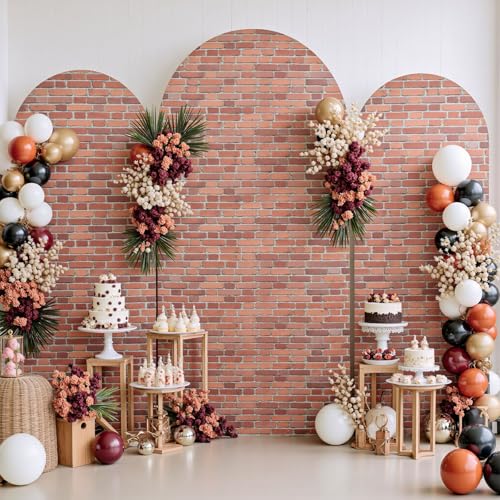Set of 3 Arch Backdrop Cover Red Brick 7.2ft 6.6ft 6ft Spandex Wrinkle Free Fitted Arch Background Cover Farmhouse Style Top Chiara Arch Cover for Wedding Birthday Party Photography Arch Background - color: Brick, size: 7.2ft 6.6ft 6ft