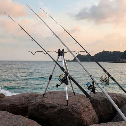 2 Pcs Portable Fishing Rod Holder for Ground Aluminum Alloy Rack with Lock Bank Fishing Rod Holder Fish Pole Bracket Stands Collapsible Fish Accessory Outdoor