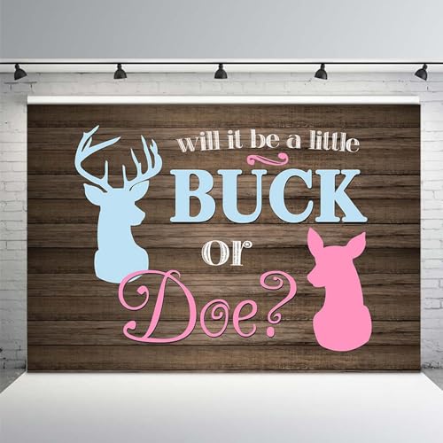 MEHOFOND 5x3ft Buck or Doe Gender Reveal Baby Shower Backdrop Rustic Wood Boy or Girl Deer Photography Background Banner for Dessert Table Supplies Party Decoration Photo Shoot Props - size: 5x3ft