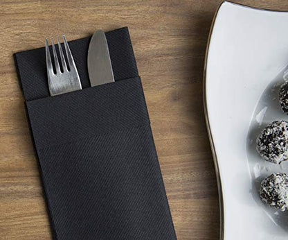 Moyes Home Black Disposable Dinner Napkins with Pocket - Linen-Feel Pre-Folded Cloth-Like Paper Napkins for Silverware, Weddings, Dinner Parties, 16x16 in, Pack of 50 - color: Black