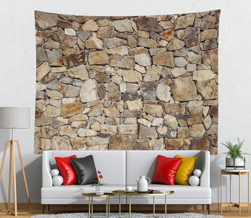 Loccor Retro Stone Wall Tapestry Rustic Brown Rock Stone Wall Texture Wall Hanging Tapestry Brick Tapestry for Home Bedroom Decor 92''x70'' - size: 70" x 92"