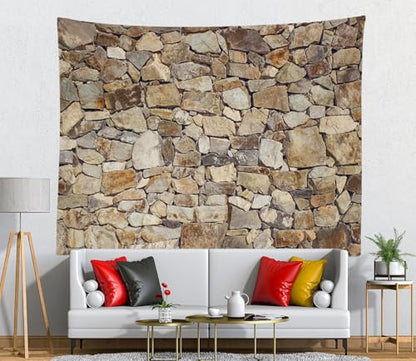Loccor Retro Stone Wall Tapestry Rustic Brown Rock Stone Wall Texture Wall Hanging Tapestry Brick Tapestry for Home Bedroom Decor 92''x70'' - size: 70" x 92"