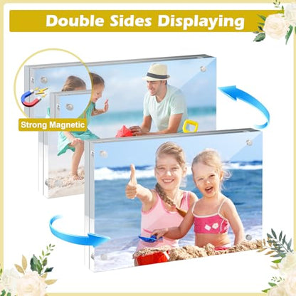 12 Pack 5X7in Acrylic Picture Frame, Clear Picture Frames Double Sided Magnetic Freestanding Photo Block Frame Desktop Display Floating Frameless Acrylic Frame Stand - size: 5X7