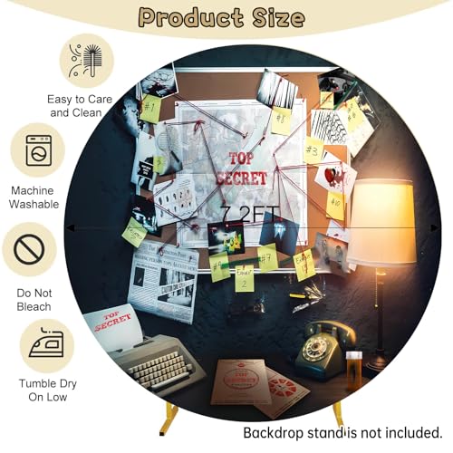 Detective Round Backdrop Cover 7.2x7.2ft Agent Spy Theme Top Secret Police Office Investigation Photography Background Crime Clue Evidence Murder Mystery Party Decorations Photo Booth Props - size: 7.2x7.2