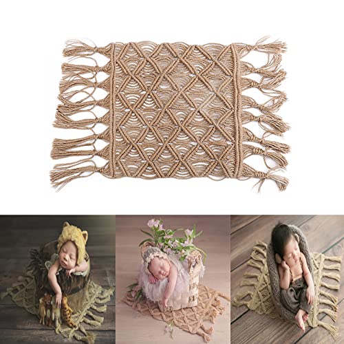 Zeroest Baby Photography Props Linen Blanket Newborn Photography Props Rug Boy Girl Photo Shoot Posing Burlap Macrame Photoshoot Backdrop (Medium)