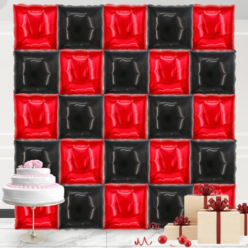 Red and Black Party Balloon Backdrop Kit, 25pcs Double-Sided Square Foil Balloons for Racing Theme, Gaming Birthday, Photo Booth Wall Decoration for Indoor Party Celebration - color: Red 、black