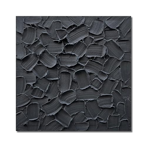 NANKAI Art Hand-Painted Thick Texture Black Minimalist Oil Painting 24x24 inch Contemporary Abstract Art Painting Home Office Wall Decorative Art - color: Nkhb299