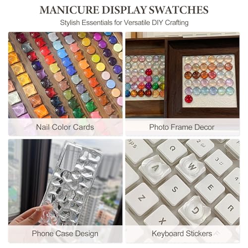 SUTOKAKA 240Pcs Solid Rounded Square Nail Polish Swatches Mini Display Cards Crystal Clear Glass Nail Color Swatch Dots Chart Tips for Nail Salon Training Practicing Beginners Professionals