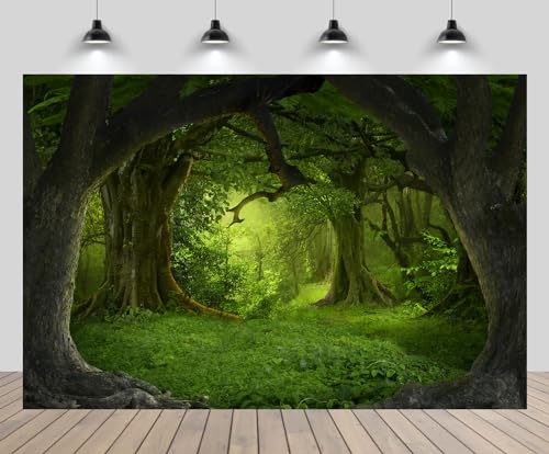 5x3ft Enchanted Forest Backdrop Fairy Tale Wonderland Magical Fantasy Forest Tropical Jungle Rainforest Photo Background for Jungle Safari Theme Party Decor Wallpaper Photo Booth Props - size: 5x3FT