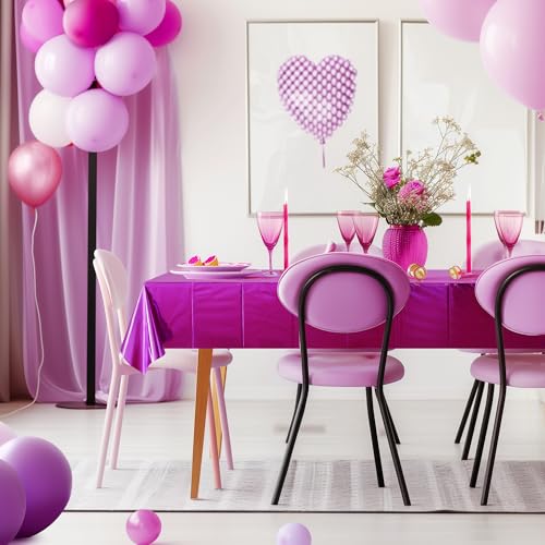 Just Shimmer 2pcs Fuchsia Red Foil Tablecloth 54 * 72 Inch Plastic Baby Shower Birthday Party Table Cloths Disposable Waterproof Table Cover for Anniversary Bridal Shower Wedding Party Supplies - color: Rose Red
