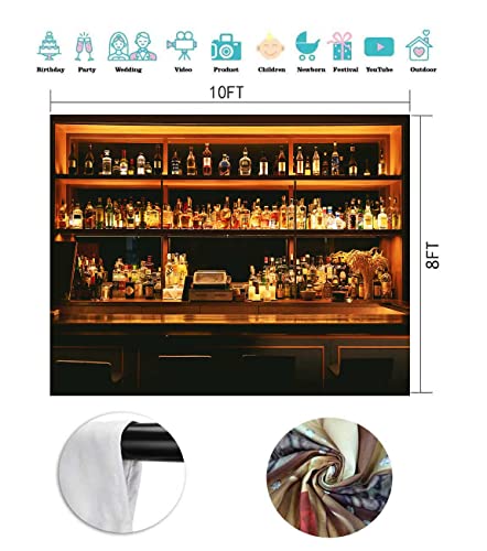 Bar Backdrop for Photoshoot 10x8ft, Wine Dinks Cafe Restaurant Drink Shelf Photography Backdrops Friendsmas Party Decoration Urban Club Speakeasy Room Wall Art Photo Backgrounds BJLSPH1579 - size: 10x8ft