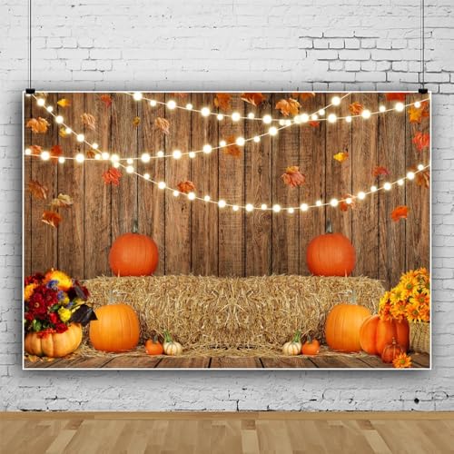 Fall Backdrop Autumn Thanksgiving Backdrops 10x8ft Pumpkin Maple Leaves Haystack Wooden Wall Photography Background Cloth Baby Shower Party Decoration Photo Booth Prop Banner