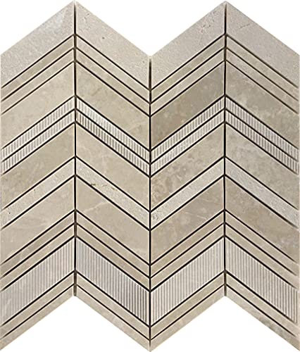 Beige Textured Chevron Crema Marfil Marble Mosaic Tile (6.09 Sq ft- Box of 5 Sheets) - color: Beige, size: 13 x 13.5 in (Pack of 5)