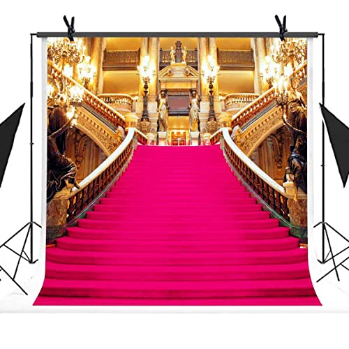 Pink Carpet Backdrop, Golden Palace Gorgeous European Hall Birthday Bash Photo Backdrop, Vinyl 5x5ft Prom Picture Photo Studio Props BJXTGU82 - color: Pink, size: 5x5ft