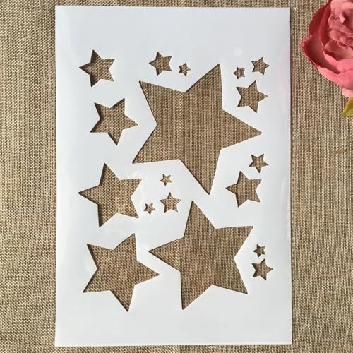 TIAMECH A4 Reusable Shinning Stars Stencil for Painting - Five-Pointed Stars Layering Template, DIY Wall Art, Wood Furniture, Scrapbook & Crafts (8.3x11.7inch) - style: Shinning Stars