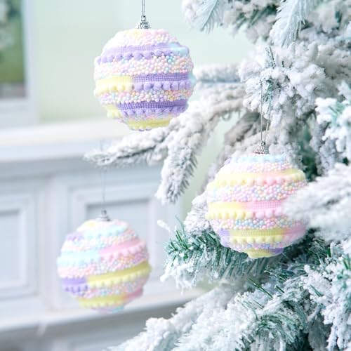 6pcs Colorful Pastel Sugar Sprinkle Christmas Ball Ornaments Decorative, Artificial Dessert Decorations for Easter, Birthday & Party Decor, Photo Props & Table Styling Set (3.15inch) - color: Yellow