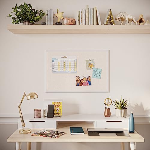 U Brands Farmhouse Linen Bulletin Board, 30" x 20", White Wood Frame, Wall Mounted Pin Board for Home Office, Classroom & Kitchen, Includes Push Pins - style: 30"x20" Natural Linen