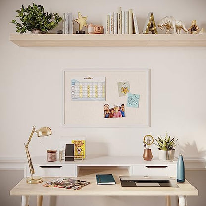 U Brands Farmhouse Linen Bulletin Board, 30" x 20", White Wood Frame, Wall Mounted Pin Board for Home Office, Classroom & Kitchen, Includes Push Pins - style: 30"x20" Natural Linen