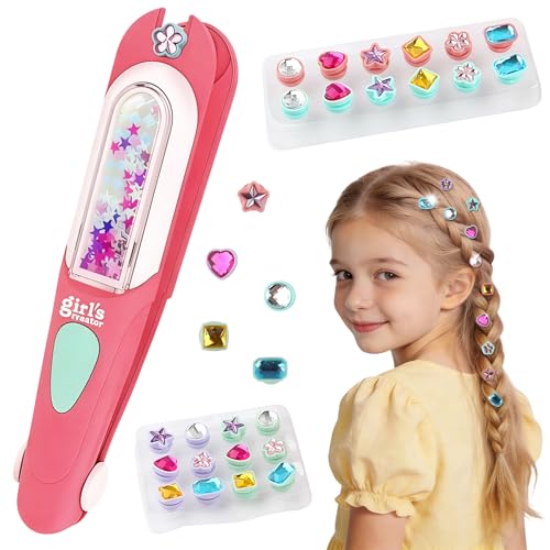 CLFORLORGN Hair Gem Stamper Kit for Girls, Reusable Hair Bling Gems Styling Set with Rhinestones, Easy DIY Hair Accessories Toy, Birthday & Christmas Gifts for Girls Ages 4–12 Year Old