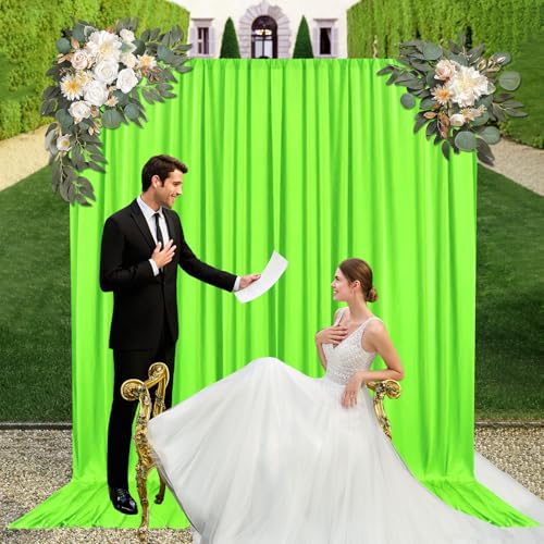 10ft x 10ft Fresh Green Backdrop Curtains for Parties, Fabric Satin Background Curtain with Rod Pockets for Weddings, Birthday, Baby Shower, Photography, Graduation Party Backdrop Drapes, 2 Panels - color: Fresh Green