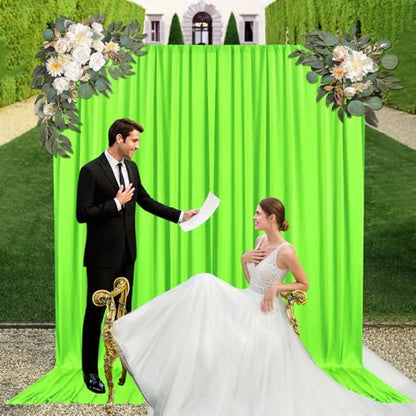 10ft x 10ft Fresh Green Backdrop Curtains for Parties, Fabric Satin Background Curtain with Rod Pockets for Weddings, Birthday, Baby Shower, Photography, Graduation Party Backdrop Drapes, 2 Panels - color: Fresh Green